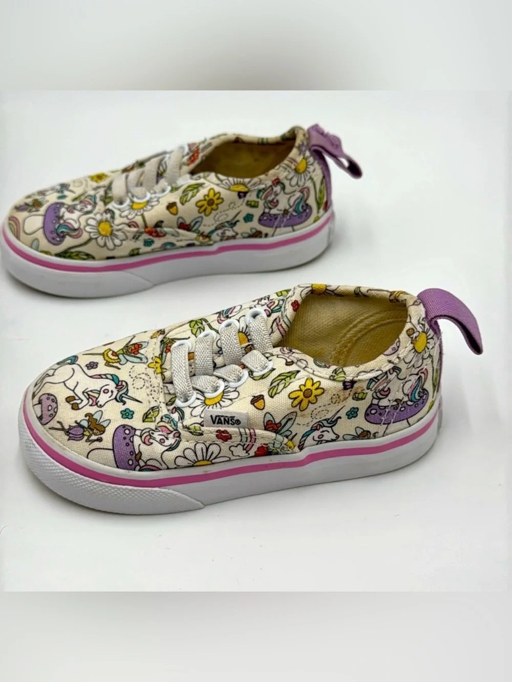 VANS Girls Authentic Skate Shoes Unicorn & Fairy Print White/Pink Size 6